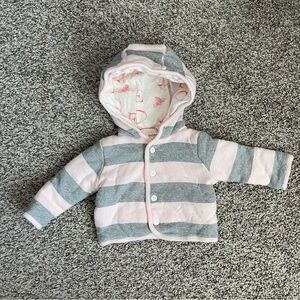 Burt’s Bees Baby Striped Gray and Pink Baby Coat Size Newborn
